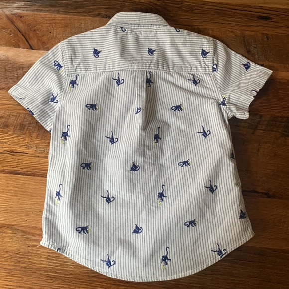 4-5 Mini Boden Blue Striped Monkey Button Down Shirt - Picture 11 of 11